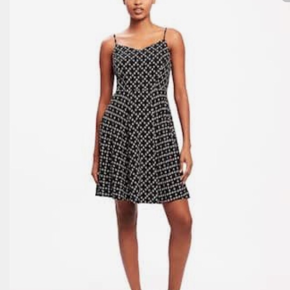 Black and white printed fit and flare cami dress